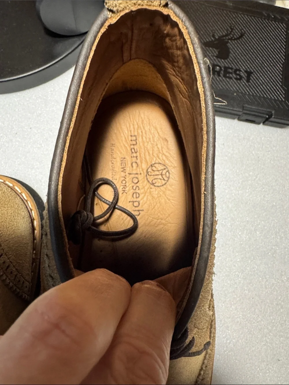 Marc Joseph Men's Suede Wingtip Derby Shoes - Tan